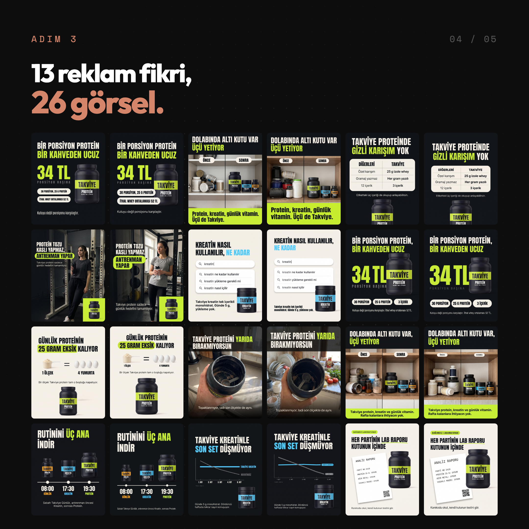 Tek oturumda üretilmiş onlarca farklı Meta statik reklam görseli